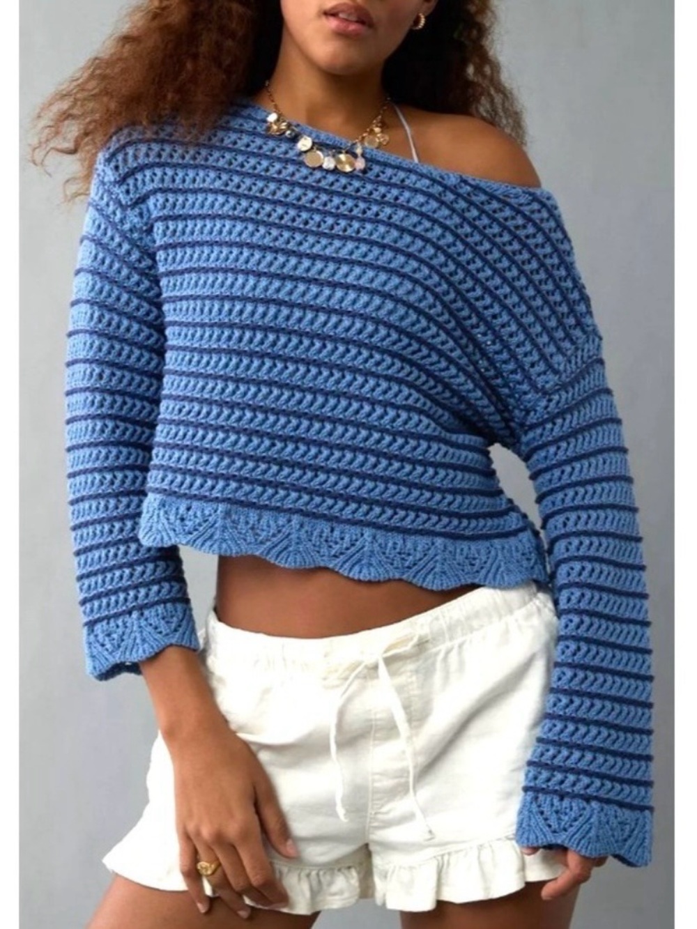 American Eagle women's ballet neck open Knit Oversized Sweater